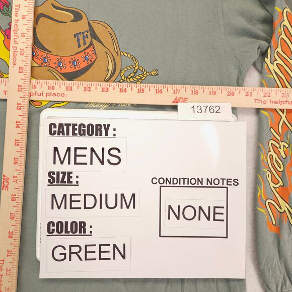 Teddy Fresh Casual Long Sleeve Crew Neck Graphic T Shirt Mens Size M Green - Picture 9 of 11